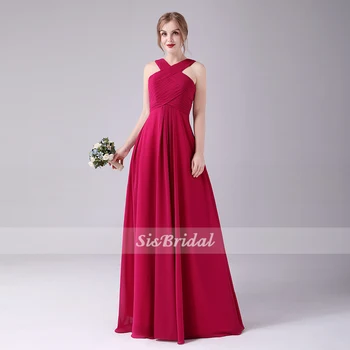 

A-line High Neck Floor-length Chiffon Bridesmaid Dress with Ruffle Ruched