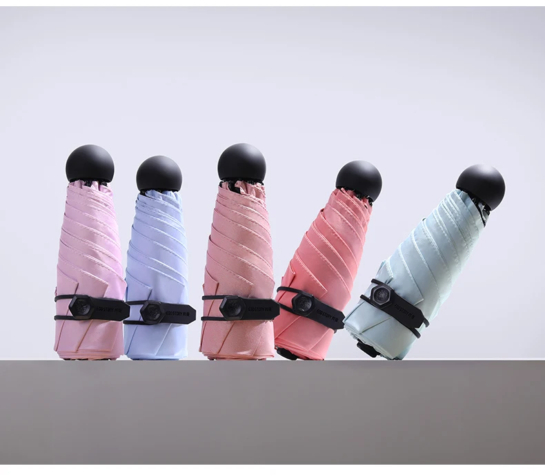 Cute Mini Compact Umbrella Girls Kid Silver Plastic Sunscreen Capsule Umbrella Pocket Five Fold Umbrella Creative Parasol AA50YS