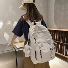 여성용 대용량 대형 학생 백팩, 여성용 귀여운 레저 여행 가방, 배지 배낭, 신상 패션
