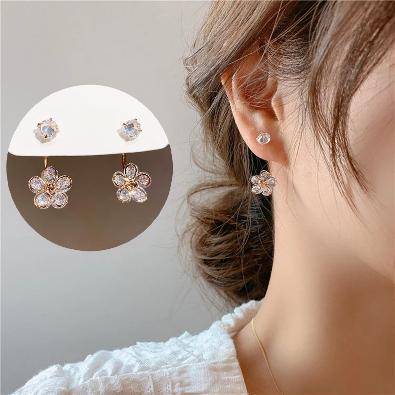 

Korean Temperament Flower Back Hanging Earrings A Pair Exquisite All-match Earrings for Women and Girls Trend Jewelry