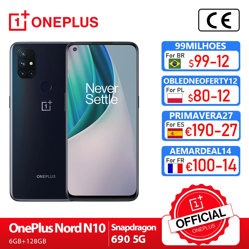 oneplus nord n10 5g OnePlus Official Store Estreia mundial versão global 6gb 128 snapdragon 690 smartphone 90hz exibição 64mp quad cams warp 30t nfc