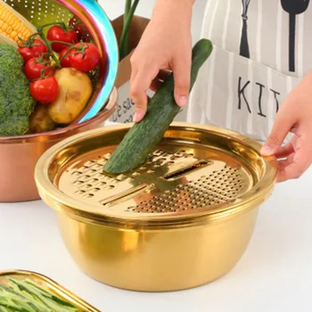 

Vegetable Cutter with Drain Basket Stainless Steel Drain Pot Portable Slicer Chopper Peeler Grater Shredder Kitchen Accessories