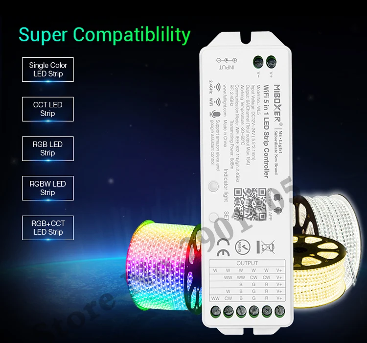 wifi 5 in 1 led strip controller WL5 dimmer DC12~24V can smart phone APP/remote control/Alexa/Google Assistant voice control