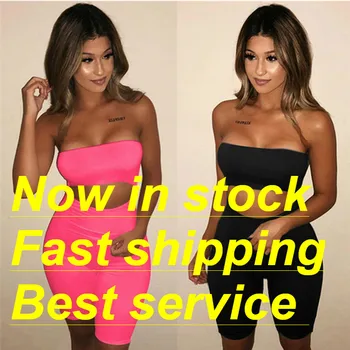 

Womens Strapless Tube Jumpsuit Solid Color Sleeveless Bodycon Bodysuit Romper One Piece Short Catsuit