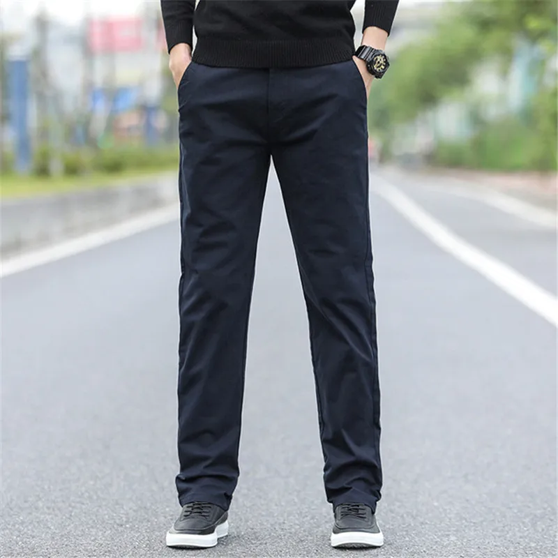 2019 Loose Straight Casual Pants Autumn New Wide Leg Fat Trousers Cotton Stretch Fashion Large Size Men's Solid Color Pants
