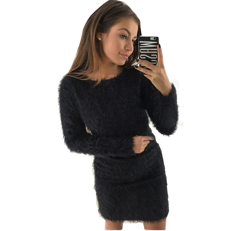 

Sweater Dress Plus Size Women Clothes 2019 Winter Autumn Sheath O-Neck Casual Solid Above Knee Mini Dress Elegant Dress Fashion
