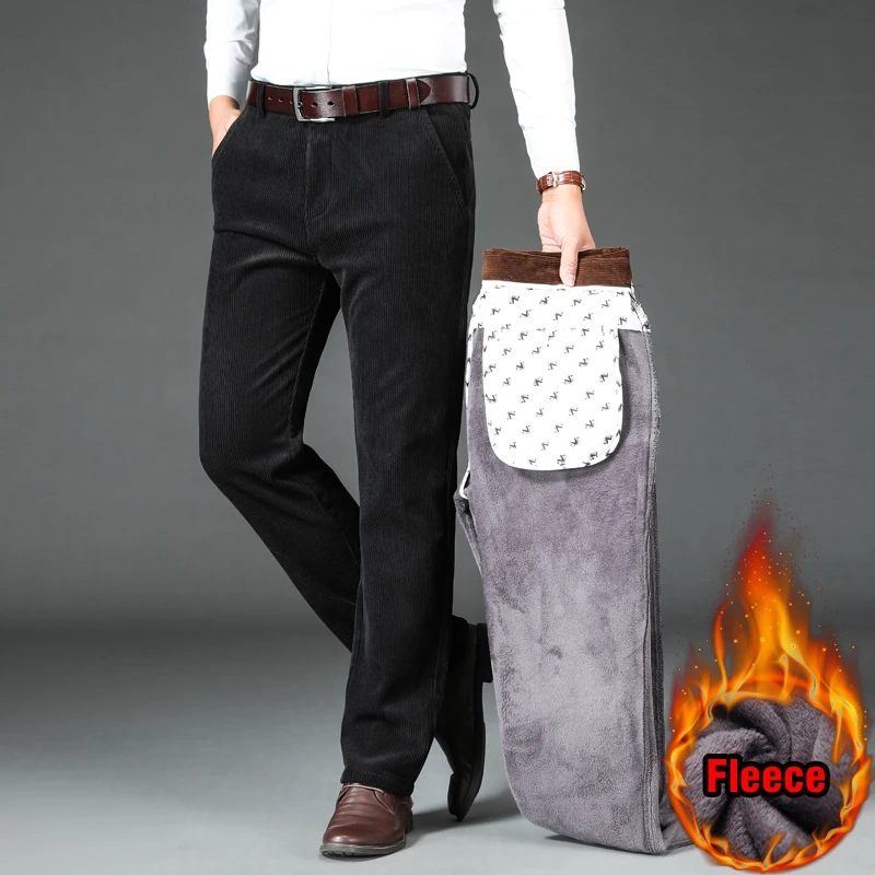Winter Men's Fleece Corduroy Pants Business Fashion Classic Style Thick Warm Stretch Trousers Male Brand Clothing 6