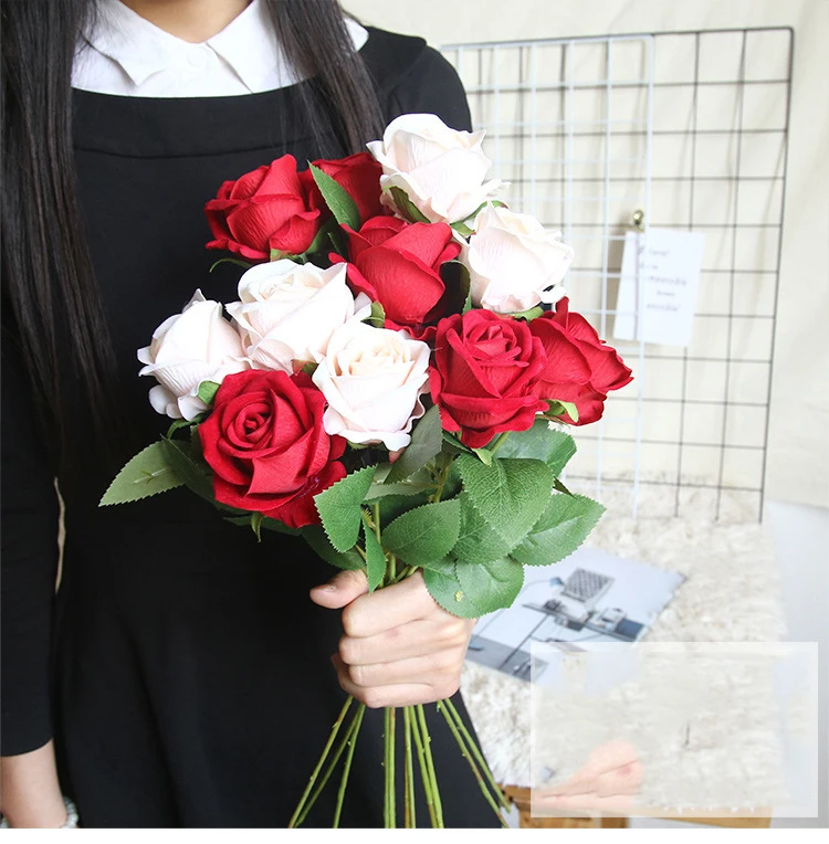 JAROWN Artificial Flannel Rose INS Simulation Flower Home Decoration Festival Wedding Flower Wall DIY Plant Wall Fake Flower (6)