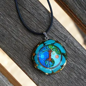 

Handmade Tree of Life Orgonite Pendant Crystal Stone EMF Protection Orgone Jewelry ~turquoise Natural 1.5inch 100g 017