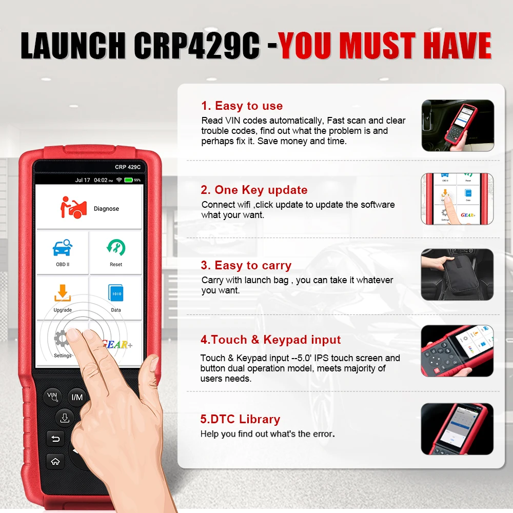 LAUNCH X431 PRO CRP429C OBD2 SCAN Engine/ABS/SRS/AT & 11 Reset Oneclick VIN обновленный автомобильный