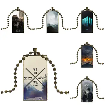 

Fashion Glass Cabochon Pendant Necklace Women Steel Color Choker Rectangle Necklace For Unisex Party Gift The 100 Tv Shows Movie
