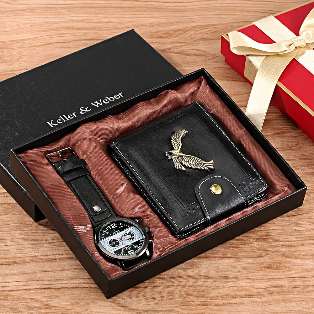 

Mens Watch Wallet Set Black Leather Quartz Wristwatches Luxury Wrist Watches 2021 Business Gift for Man Reloj Hombre