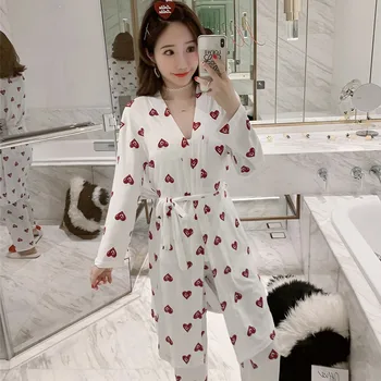 

4PC Women Sleepwear Set 2019 Spring Autumn Freshening Chest Padded Sexy Pajama Set Print Cute Breathable Night Gown