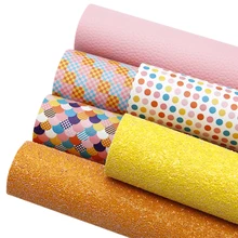 20*34 см 6 шт. геометрический принт однотонный Блестящий личи искусственная кожа набор, DIY материалы ручной работы, 1Yc8009