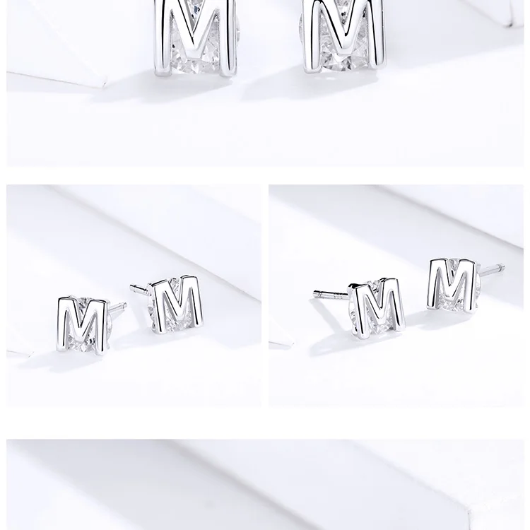 WOSTU реальные 925 пробы серебро A-Z Алфавит Стад Серьги с простым дизайном 26 букв CZ серьги для Для женщин ювелирные изделия CQE739