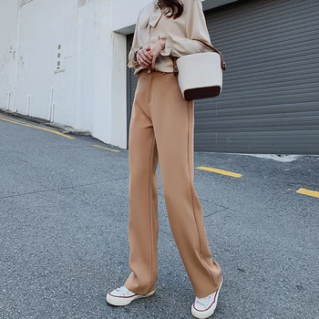 

Loose Straight Women Suit Pants 2019 Casual Pockets Full-length Pants OL Elegant Female Trousers pantalon femme