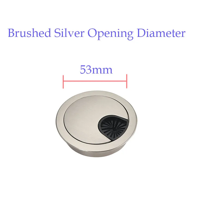 brushed silver 53mm Оцинкованный сплав круглый стол линия отверстие крышка компьютерный стол разъем порт кабельный корпус крышка резьбовое отверстие настольный корпус из сплава - Цвет: brushed silver 53mm