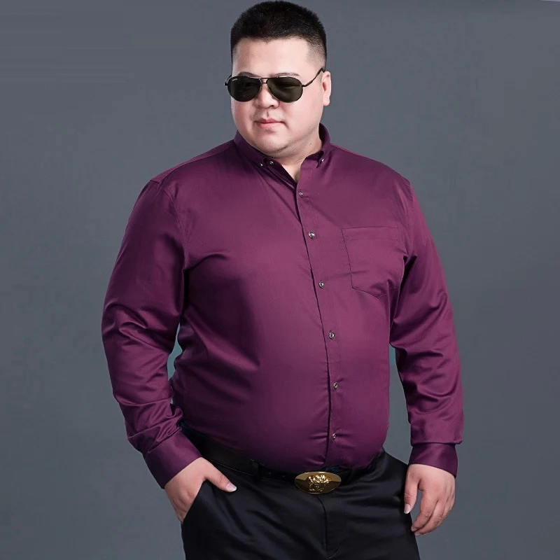 Высококачественная рубашка с длинными рукавами для мужчин, официальная Офисная Рабочая Рубашка, фиолетовая Свадебная рубашка, большие размеры, футболка оверсайз 8XL 9XL 10XL 13XL