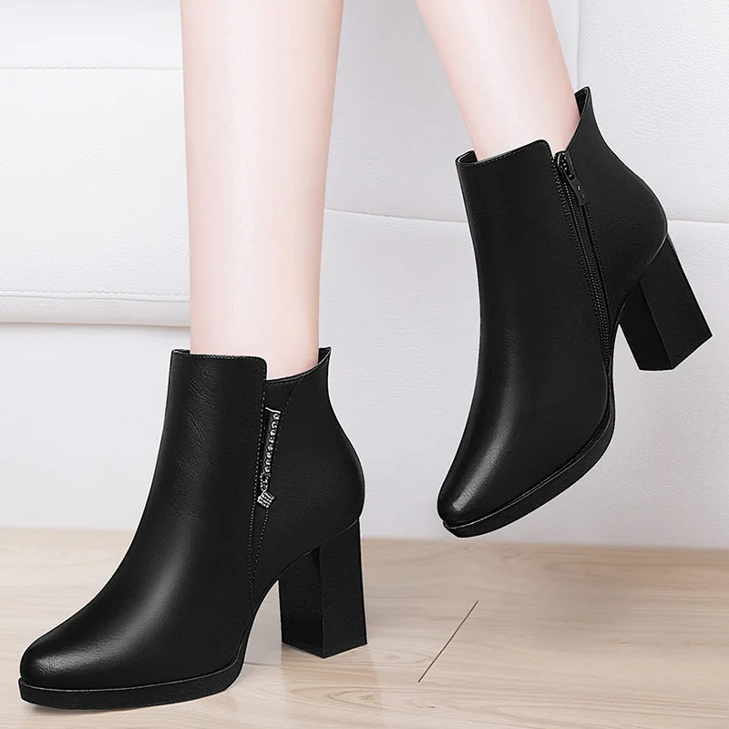 

Ann Chunky-Heel Martin Boots Women's British-Style 2019 Autumn & Winter New Style High-Heel plus Velvet Boots WOMEN'S Shoes Wome