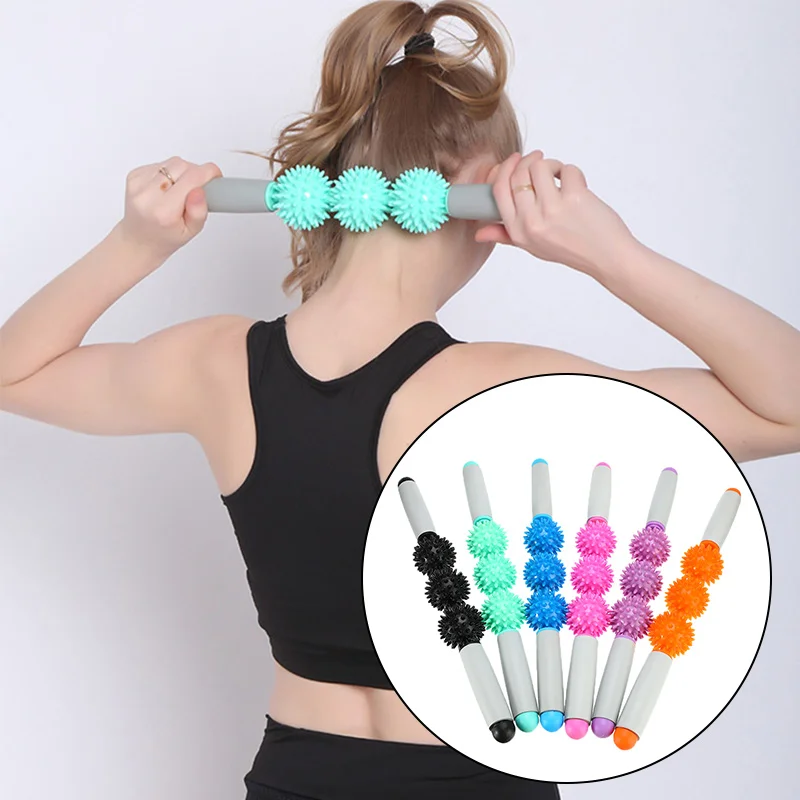 

Gym Muscle Massage Roller Yoga Stick Body Massage Relax Tool Muscle Roller Sticks with 3 Point Spiky Ball