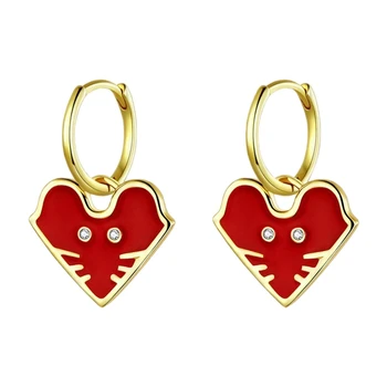 

Year of the Rat Lucky Mouse Hoop Earrings Red Enamel Heart Shaped Gold Earrings Chinese Style Earrings Red Drop Oil Silver Lady