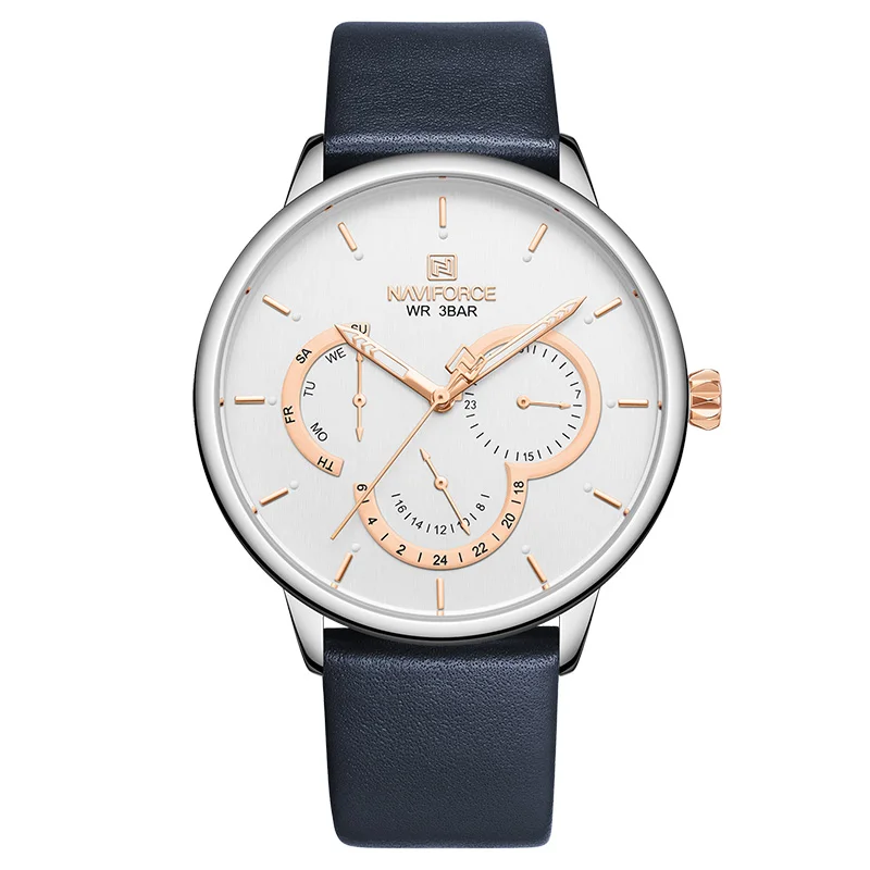 blue white NAVIFORCE мужские часы лучший бренд класса люкс Водонепроницаемые кожаные кварцевые часы мужские модные 24 часа Дата мужские часы Relogio Masculino - Цвет: blue white