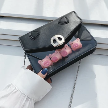 

Fashion Cute Women's Clear Plastic Tote Bag Ladies Transparent PVC Handbag Button Purse 4 pigs Inside Transparent Bags