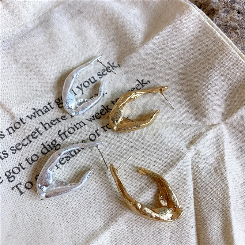 SRCOI золотые серебряные металлические овальные открытые серьги-кольца Новые Модные Простые неправильной формы вечерние серьги-кольца из сплава