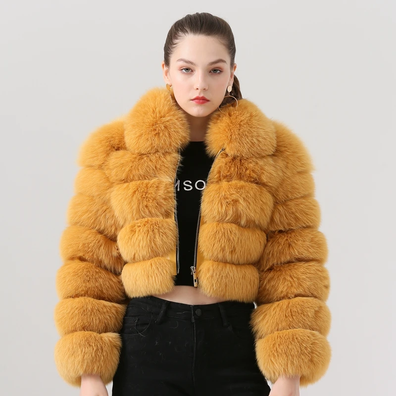 QIUCHEN PJ19021 Новое поступление натуральный Лисий Мех Женское зимнее короткое пальто модная модель высокое качество лисий мех пальто - Цвет: yellow
