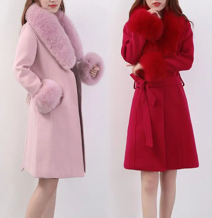 Новое поступление, одежда размера плюс, модные облегающие кнопки для меха, повседневное пальто, элегантное женское шерстяное длинное корейское пальто
