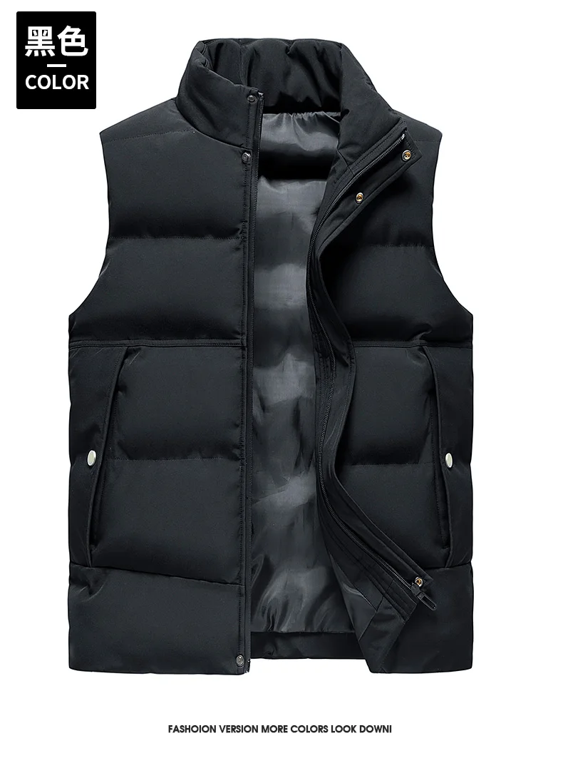 New Men's Autumn Winter Korean vers Trend Stand Collar Jacket Thickened Sleeveless Vest Casual Shoulder Versatile Cotton Coat