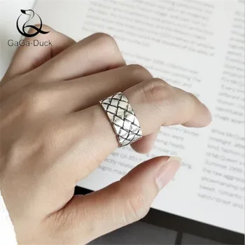 

New Retro Jewelry Personality Cross 925 Sterling Silver Temperament Wide-face Woven Women Popular Opening Rings R554