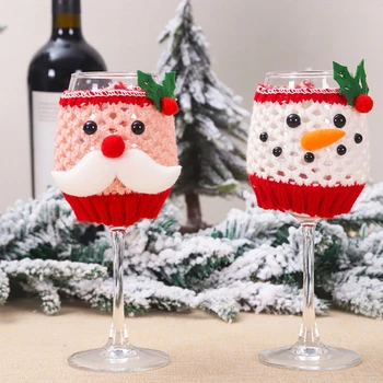 

Christmas Wine Glass Cover Set Christmas Table Decorations For Home Dinner Party Wool Santa Claus Snowman Wine Bottle Cover