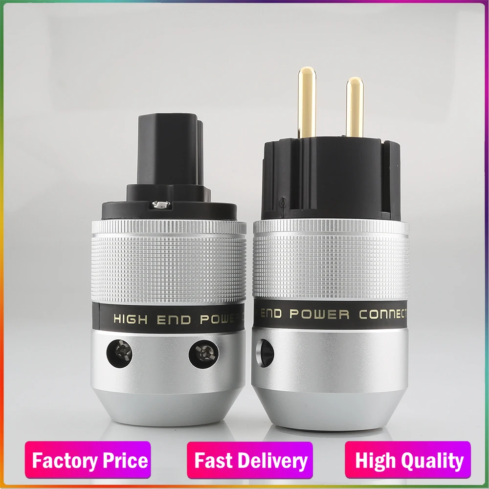 

1pair Hi End Audio Aluminum Gold Plated Schuko Power Plug Connector+IEC Female Plug