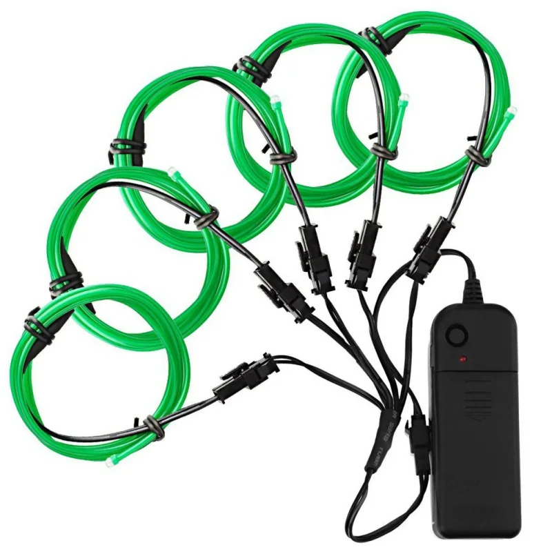 5 x 1m EL Wire Neon Glowing Strobing Electroluminescent Halloween Christmas Dance Party Decor Led strip Light DIY+ Controller - Emitting Color: Green