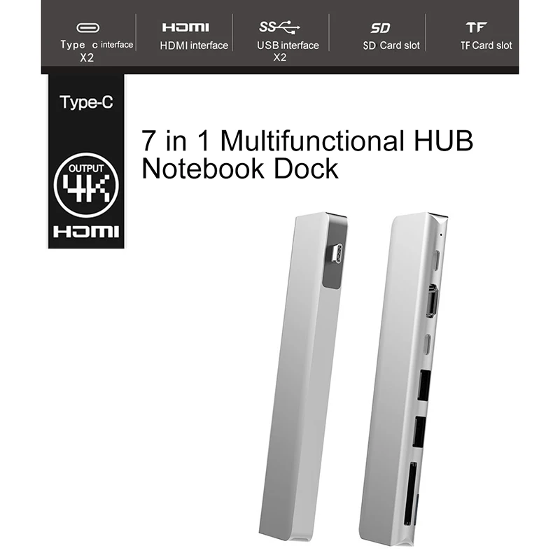 AAAJ-7 в 1 Thunderbolt3 USB-C концентратор 4 к 60 Гц Тип C концентратор USB адаптер Поддержка 87 Вт Зарядка для MacBook Pro/tv