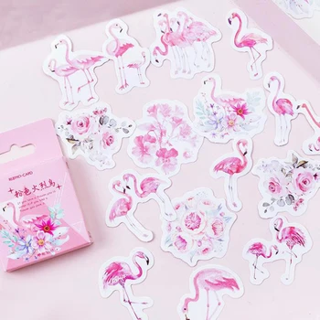 

45 Pcs/pack Lovely Pink Flamingo Paper Adhesive Stickers Diary Decoration DIY Scrapbooking Journal Label Stickers Stationery