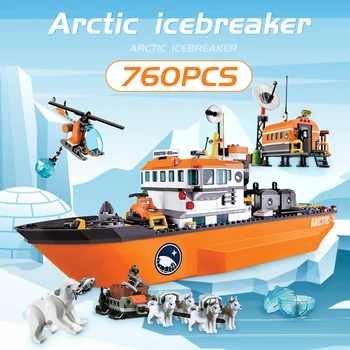 

10443 760pcs city arctic icebreaker ship Helicopter transport camp house urban building block Bricks DIY Toy for Children