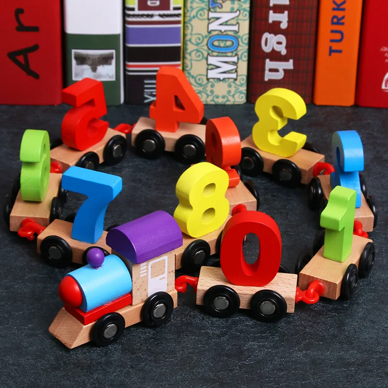 

10pcs Wooden Digital Drag Number Train Car Set Toy for Toddlers Early Education Puzzle Small Glossy Assembly Combination Blocks