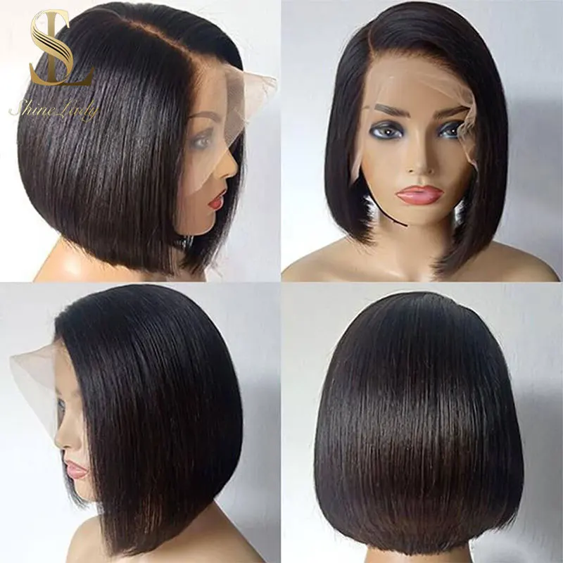 Shinelady Bob Wig Peruvian Human Hair Straight T Part Lace Wigs 10 Inch Short Wigs 1b# Color Remy Human Hair Wig for Black Women