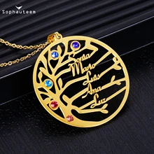 Personalized Family Tree Necklace,Custom Name Gold Color Stainless Steel Necklace for Women Statement Jewelry Christmas Gift