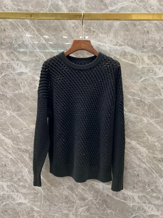 Ранняя осень, стиль, женская одежда, круглый воротник, глажка, украшение, чистый цвет, длинный рукав, шерсть, вязаный свитер 1005