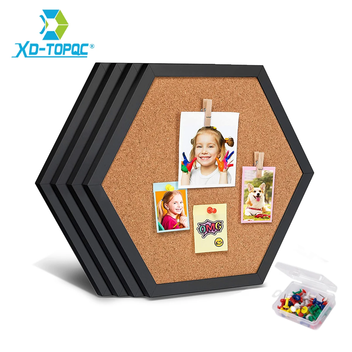 Equilateral Hexagon Cork Board Innovative Message Board Pin Boards Wood Frame Decorative Postcard Wall Bulletin