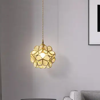 

Nordic 1 pcs glass Ball Pendant Lamp copper Flower wedding Lighting Children's Bedroom pendant light Luxury Dining Room kid Lamp