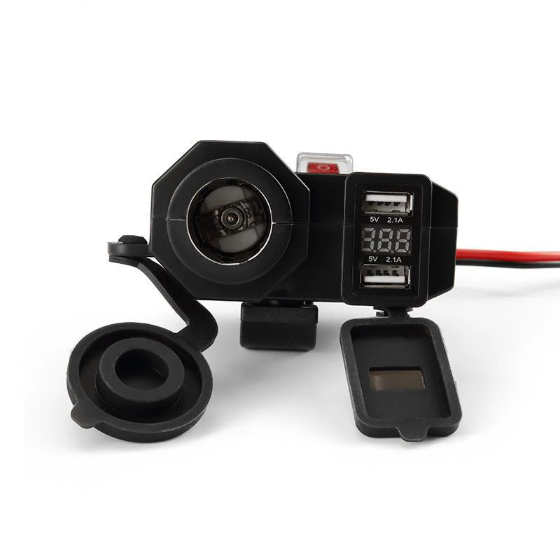 Водонепроницаемый 12V мотоциклов Dual USB Зарядное устройство разъем прикуривателя W/светодиодный принадлежности для вольтметра Запчасти для мотоциклов - Название цвета: Черный