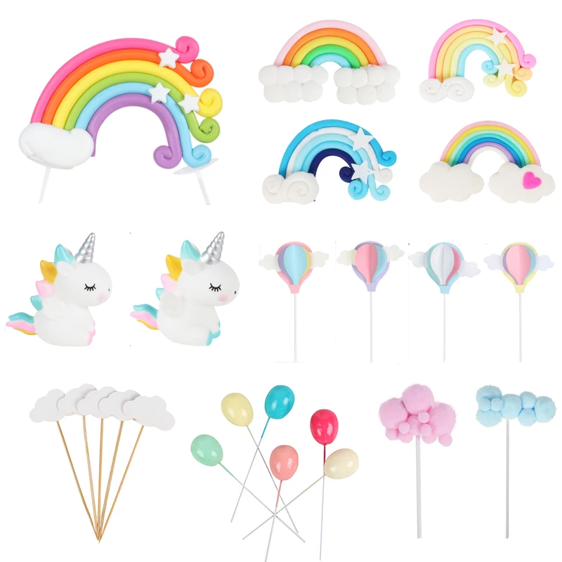 

rainbow multi color cloud cupcake topper girls unicorn birthday party cake flags tag decor wedding dessert baking cake top deco