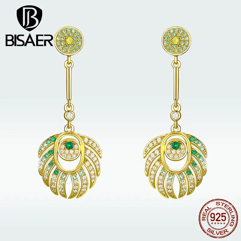 925 пробы Серебряное перо павлина королева элегантные длинные серьги с животными для женщин украшения на свадьбу, годовщину HVE255