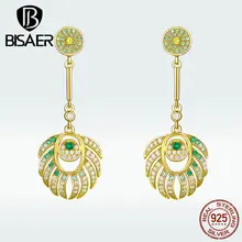 925 пробы Серебряное перо павлина королева элегантные длинные серьги с животными для женщин украшения на свадьбу, годовщину HVE255