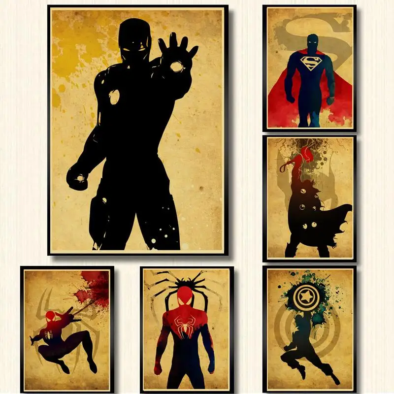 

Vintage poster Marvel Movie Superhero Superman Batman Posters kraft paper wall art painting Retro poster home decor
