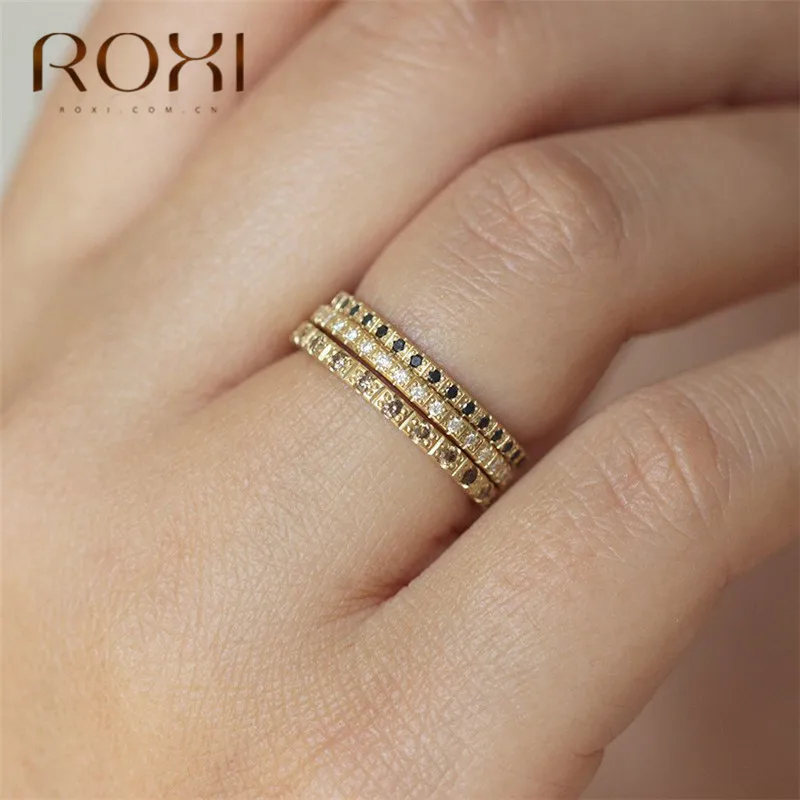ROXI винтажные Свадебные Кольца для женщин микро проложить горный хрусталь CZ хрустальные кольца Нежные Свадебные украшения изящное кольцо палец Anillos